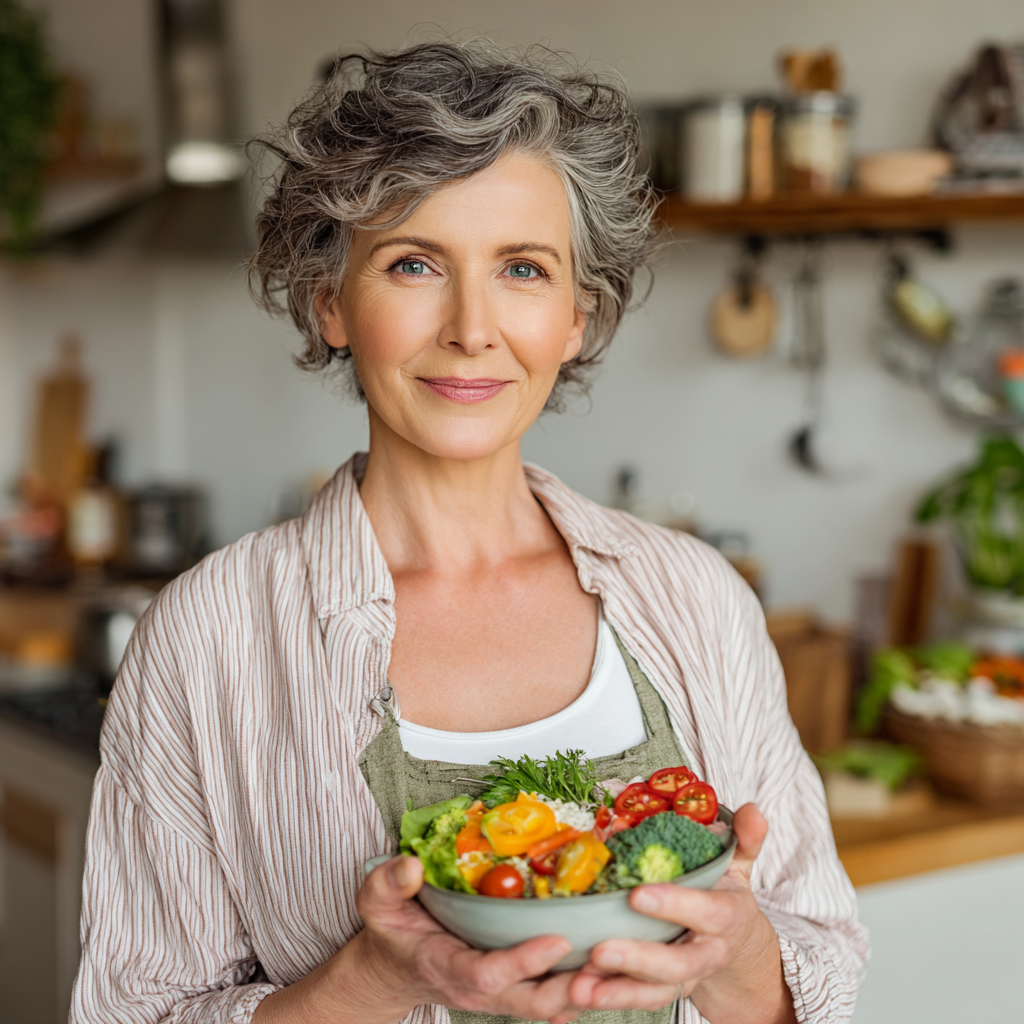 Happy Ukrainian senior couple preparing healthy vegetables together in modern kitchen